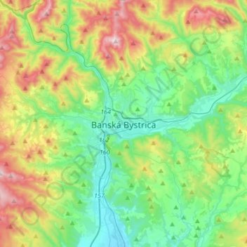 Mapa topográfico Banská Bystrica, altitud, relieve