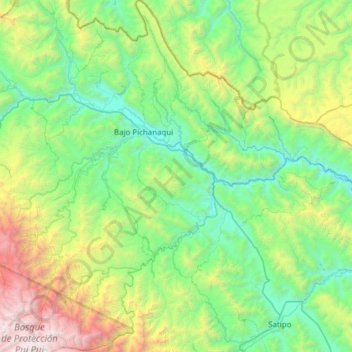 Mapa topográfico Pichanaqui, altitud, relieve