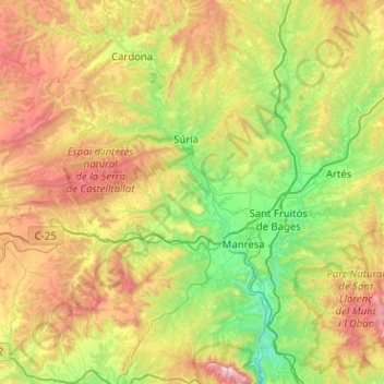 Mapa topográfico Bages, altitud, relieve