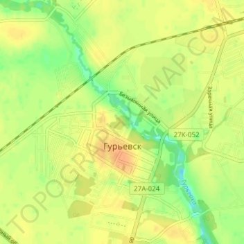 Mapa topográfico Gurjewsk, altitud, relieve