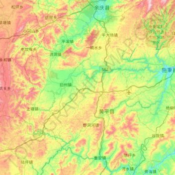 Mapa topográfico 黄平县, altitud, relieve