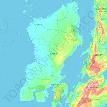 Mapa topográfico Muna, altitud, relieve