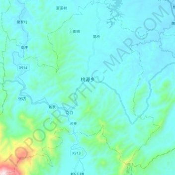 Mapa topográfico 桃源乡, altitud, relieve