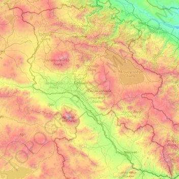 Mapa topográfico Armenia, altitud, relieve