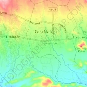 Mapa topográfico Santa María, altitud, relieve