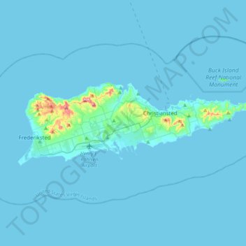 Mapa topográfico Saint Croix, altitud, relieve