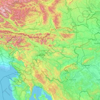 Mapa topográfico Eslovenia, altitud, relieve
