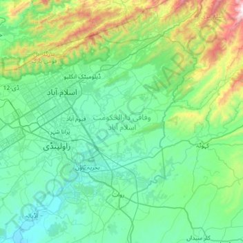 Mapa topográfico Hauptstadtterritorium Islamabad, altitud, relieve