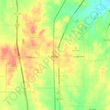 Mapa topográfico Joshua, altitud, relieve