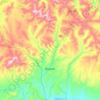 Mapa topográfico Ajoyani, altitud, relieve