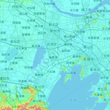 Mapa topográfico 常州市, altitud, relieve