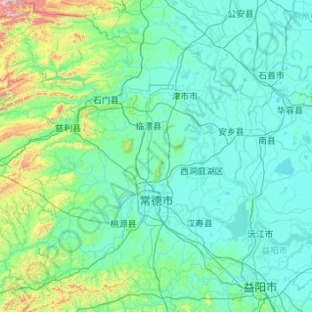 Mapa topográfico Changde, altitud, relieve
