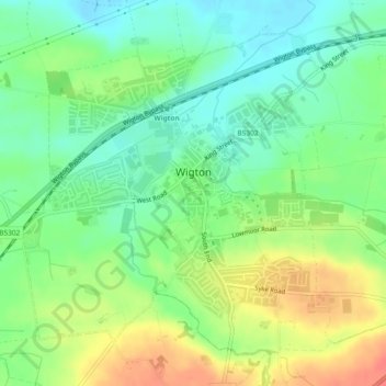 Mapa topográfico Wigton, altitud, relieve