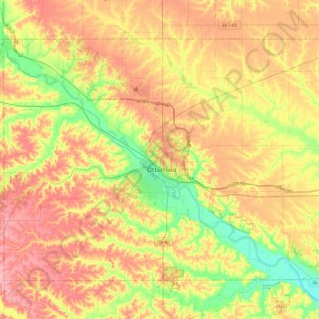 Mapa topográfico Wapello County, altitud, relieve