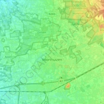 Mapa topográfico Voorthuizen, altitud, relieve