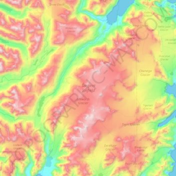 Mapa topográfico Sargent Icefield, altitud, relieve