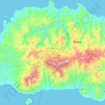 Mapa topográfico Manggarai, altitud, relieve