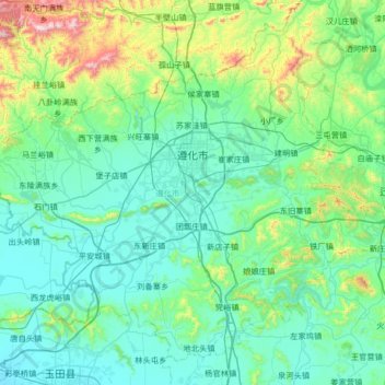 Mapa topográfico Zunhua City, altitud, relieve