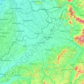 Mapa topográfico Satu Mare, altitud, relieve
