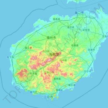 Mapa topográfico 海南岛, altitud, relieve