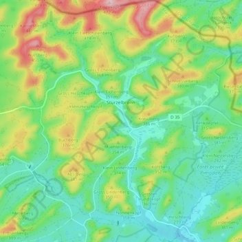 Mapa topográfico Sturzelbronn, altitud, relieve