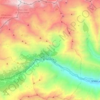 Mapa topográfico Noasca, altitud, relieve