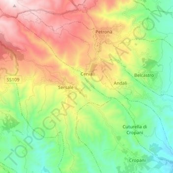 Mapa topográfico Cerva, altitud, relieve