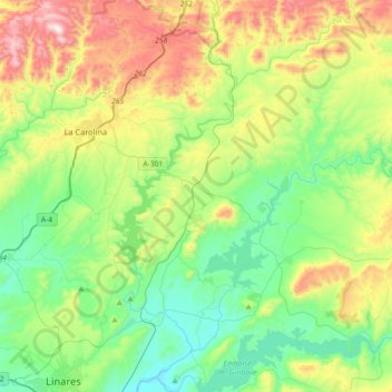 Mapa topográfico Vilches, altitud, relieve