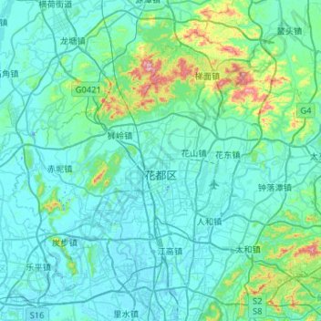 Mapa topográfico 花都区, altitud, relieve