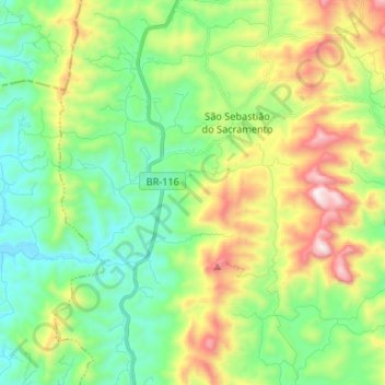 Mapa topográfico São Sebastião do Sacramento, altitud, relieve