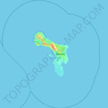 Mapa topográfico Bonaire, altitud, relieve