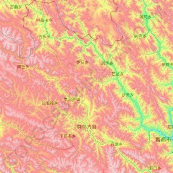 Mapa topográfico Riwoqê County, altitud, relieve