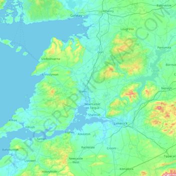 Mapa topográfico Condado de Clare, altitud, relieve
