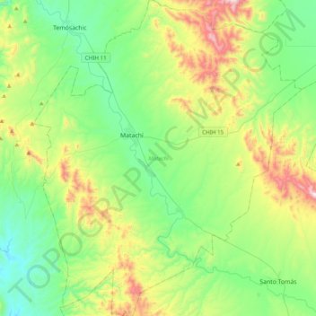 Mapa topográfico Matachí, altitud, relieve