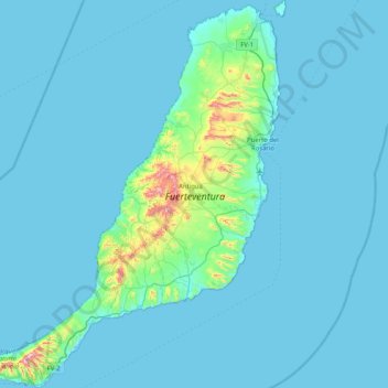 Mapa topográfico Fuerteventura, altitud, relieve