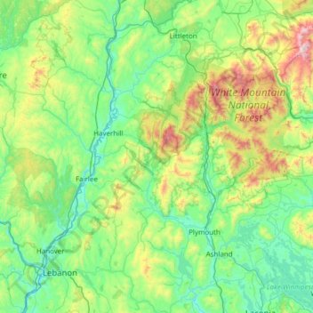 Mapa topográfico Grafton County, altitud, relieve