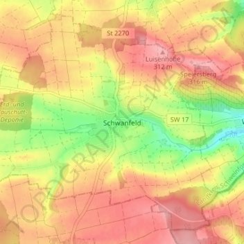 Mapa topográfico Schwanfeld, altitud, relieve