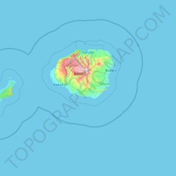 Mapa topográfico Kauaʻi County, altitud, relieve