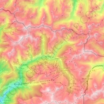 Mapa topográfico Canillo, altitud, relieve