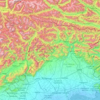 Mapa topográfico Carnic Alps, altitud, relieve