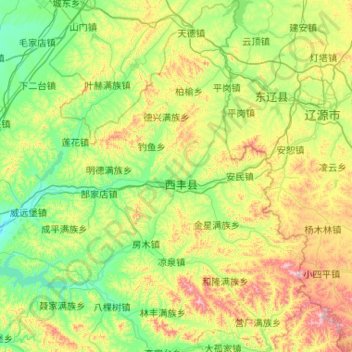 Mapa topográfico Xifeng County, altitud, relieve