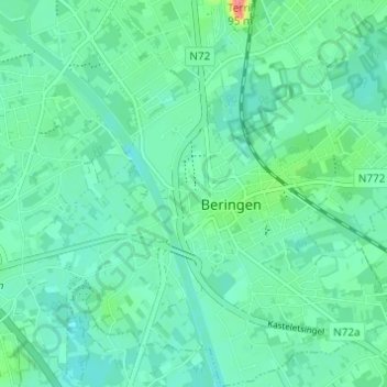 Mapa topográfico Beringen, altitud, relieve