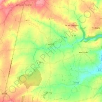 Mapa topográfico Moyon, altitud, relieve