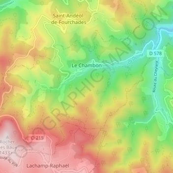 Mapa topográfico Le Chambon, altitud, relieve