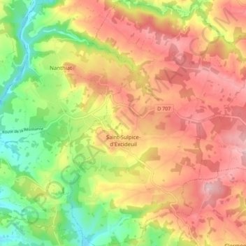 Mapa topográfico Saint-Sulpice-d'Excideuil, altitud, relieve