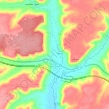Mapa topográfico Villanueva de Argaño, altitud, relieve