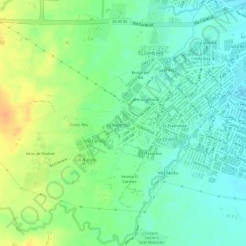 Mapa topográfico La Milagrosa, altitud, relieve