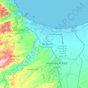 Mapa topográfico Aït Youssef Ou Ali, altitud, relieve