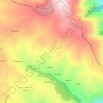 Mapa topográfico As Cabanas, altitud, relieve