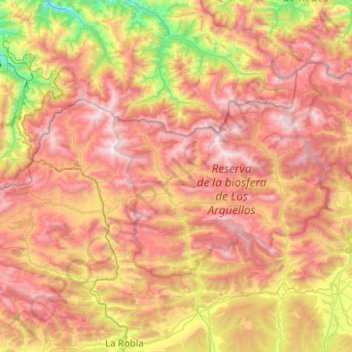 Mapa topográfico Los Argüellos, altitud, relieve